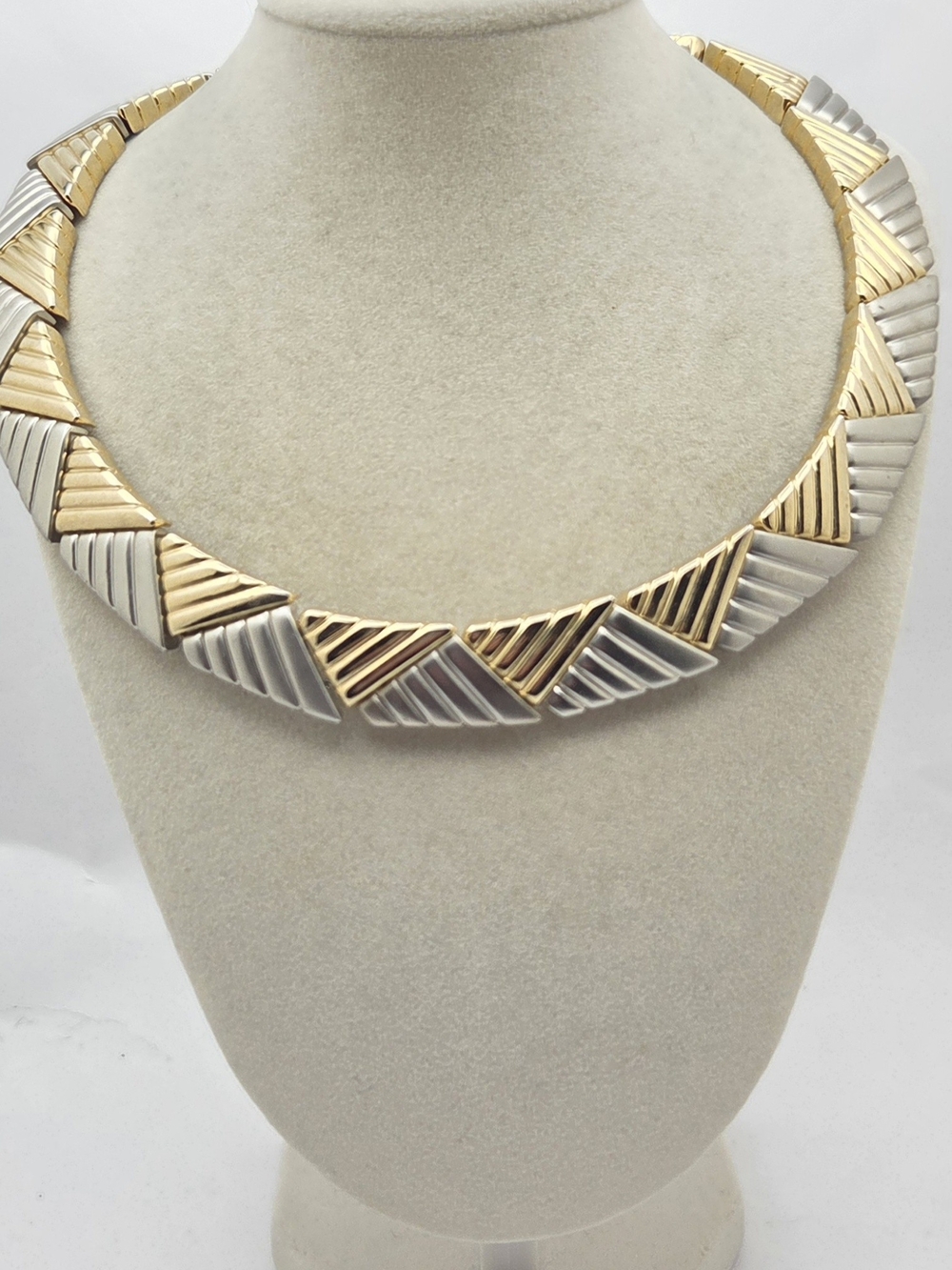 Vintage Two Tone Geometric Chevron Collar Necklace Gold Silver Choker